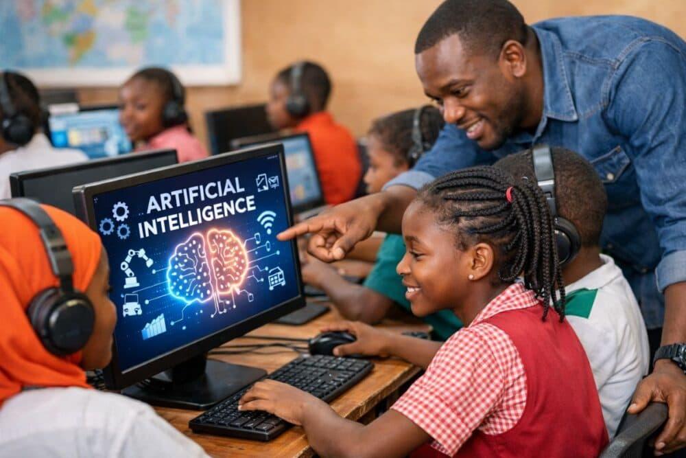 African students learning artificial intelligence in class